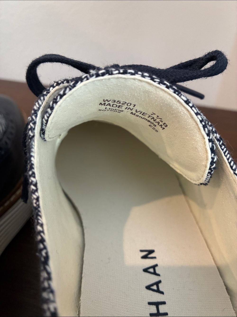 Cole Haan Navy Herringbone Wingtip Oxfords - Picture 5 of 7